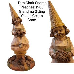 Tom Clark Gnome Peaches 1988  Grandma Sitting On Ice Cream Cone with Nuts on Top